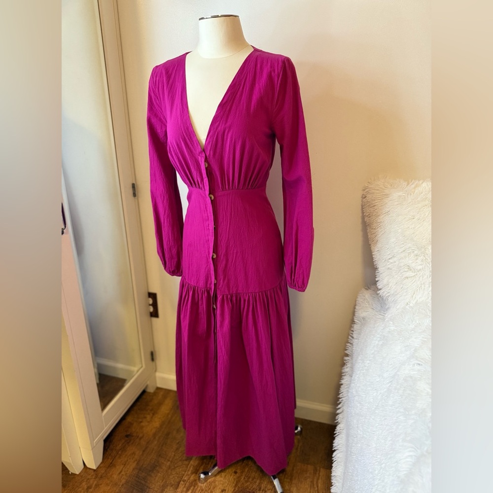NWOT Free People Elegant Magenta Button-Down Dress